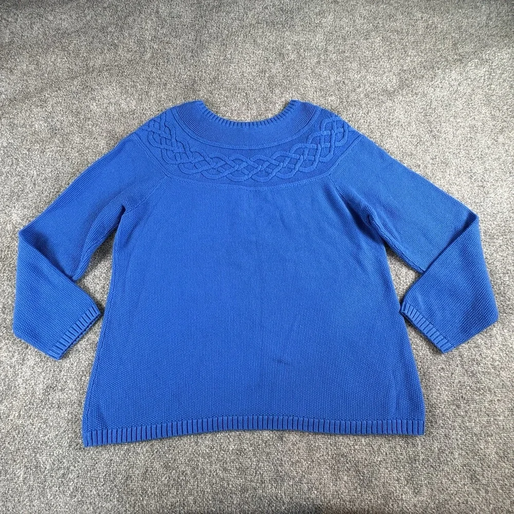 Talbots Sweater Women XL‎ Blue Knit Cable Yoke Classic Preppy Academia
